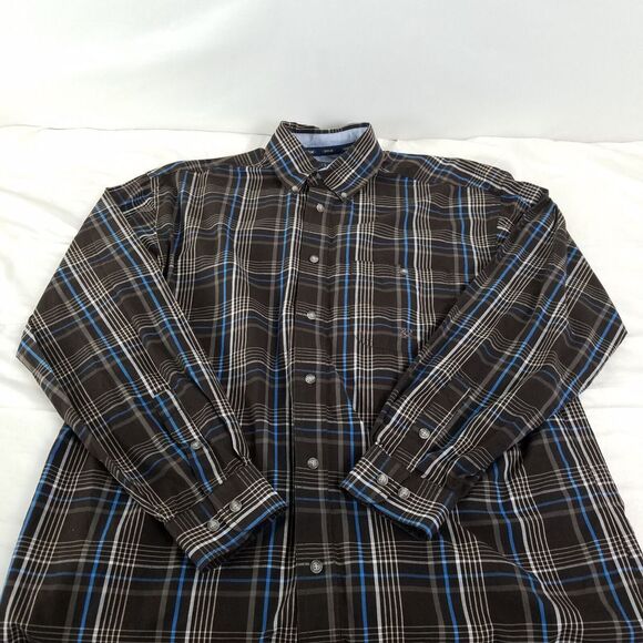 Wrangler TwentyX Shirt Mens Large Brown‎ Plaid Long Sleeve Button Up Pocket - Picture 3 of 11